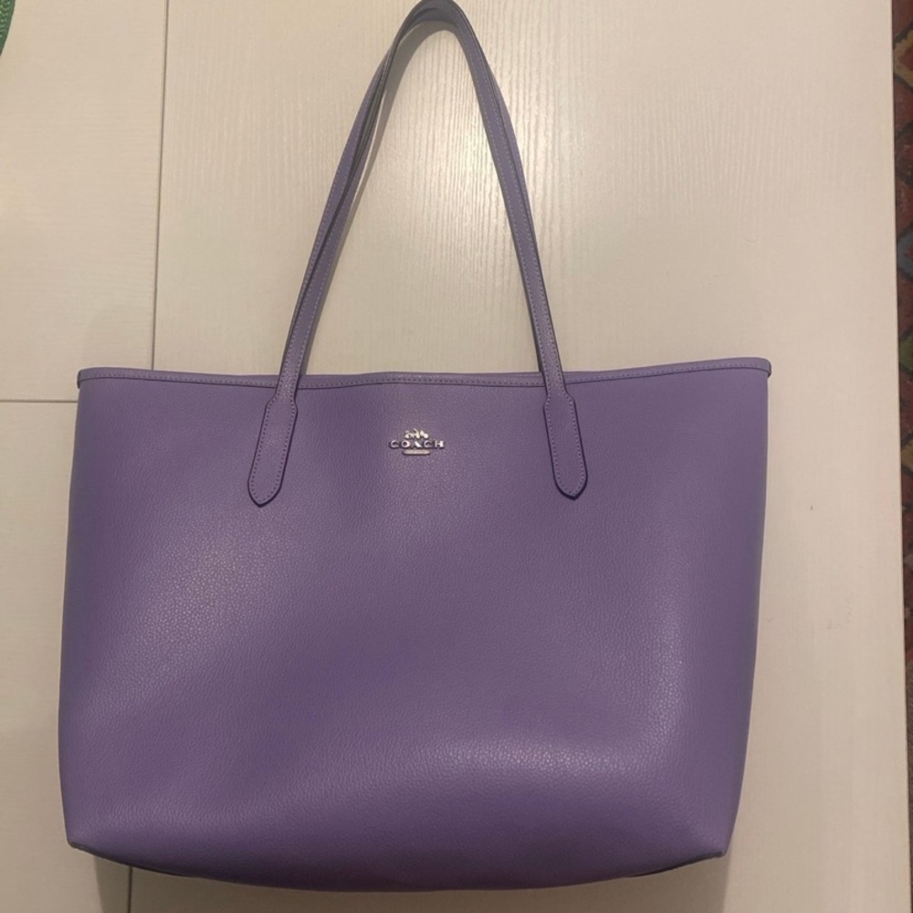 Coach Purple Leather Tote Bag with Minimalist Design